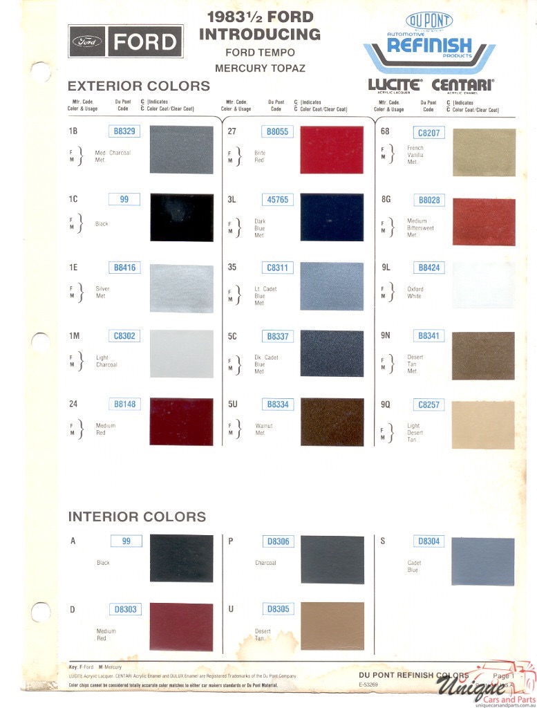 1983 Mercury Paint Charts Topaz DuPont 1